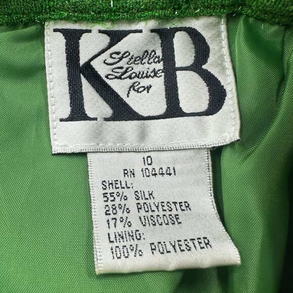 Vintage Stella Louise for KB Pencil Skirt Size 10 Green Pattern Lined Back Slit - Picture 11 of 12